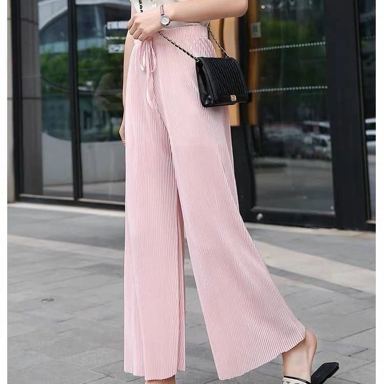 Stacked Pants Wide Leg Pants For Women Casual Elastic High Waist 2021 New Fashion Loose Long Pants Pleated Pant Trousers Femme