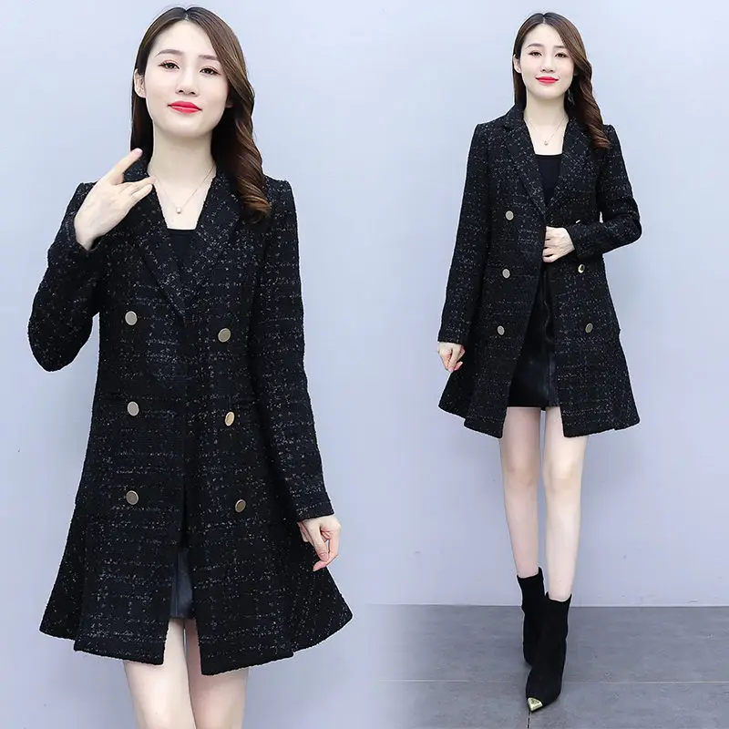 

Thickened Woolen Blazer Coat For Women Autumn Winter Slim Medium And Long High-End Fashion Double Breasted Suit Jacket T1222