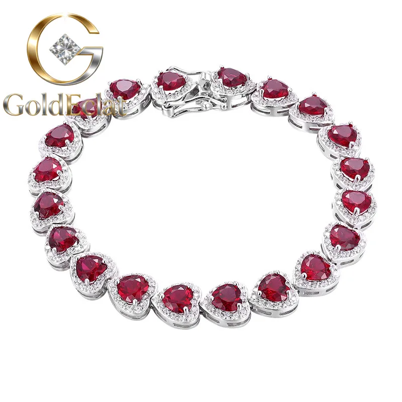 

Браслет-цепочка GoldEclat класса люкс из цельной платины PT950 с красным муассанитом в форме сердца для женщин