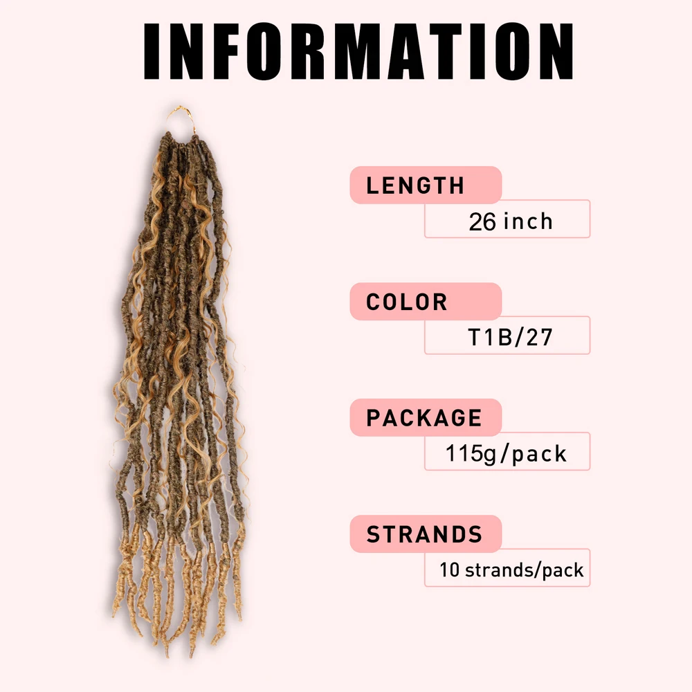 شعر كروشيه صناعي Goddess Faux Locs للنساء ذوات البشرة السمراء بأطراف مجعدة طويلة