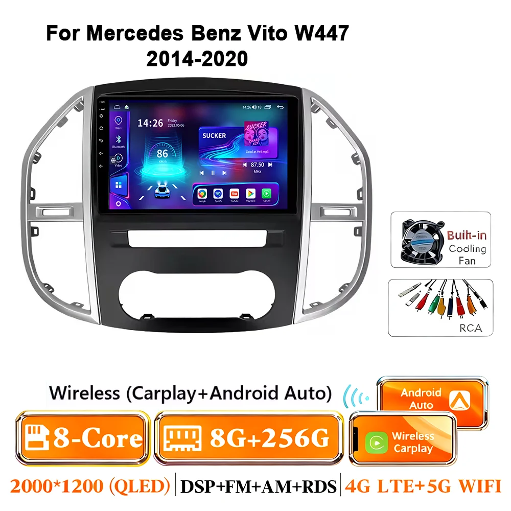 Android 17 autoradio voor Mercedes Benz Vito 3 W447 2014-2020 2K QLED Android multimediaspeler 4G stereo CarPlay head unit - afbeelding 1