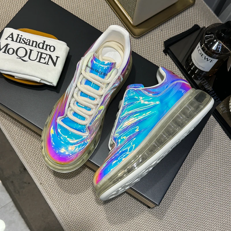 

Men's Trendy Casual Shoes Shinly Calf Leather Personality Fashion Air Cushion Sneakers Man Platform Shoes Business Flat Loafers