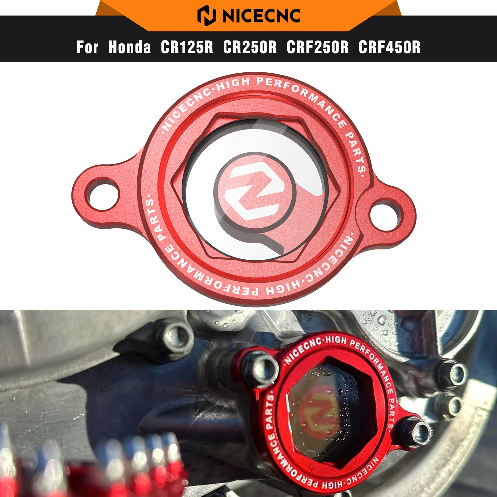 NICECNC Transparent Engine Oil Filter Cover Cap For Honda CRF250R CRF250RX CRF450R CRF450RWE CRF450X CRF450RX CRF450L CRF450RL