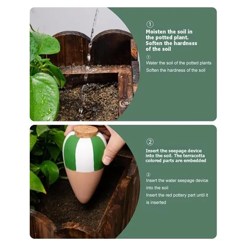 ABDJ-Slow Release Terracotta Plant Watering Spikes Carrot-Shaped 4 Pack, Self-Watering Ollas With Cork Stopper
