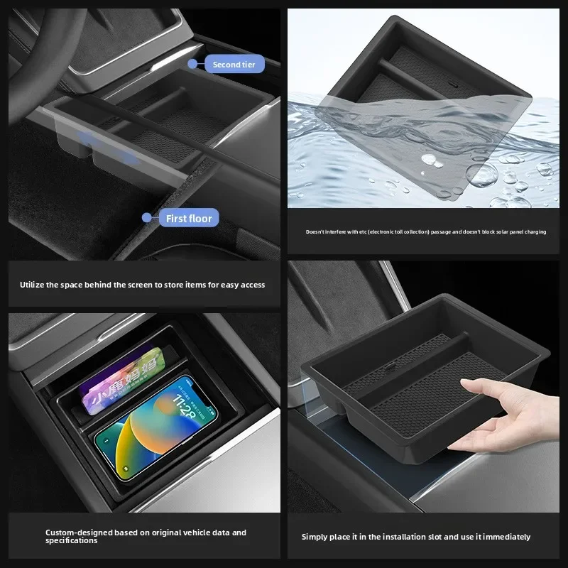 Center Console Organizer for Tesla Model Y Juniper 2025-2026, Sliding Armrest Storage Box Set, TPE/ABS Interior Accessories, view 3