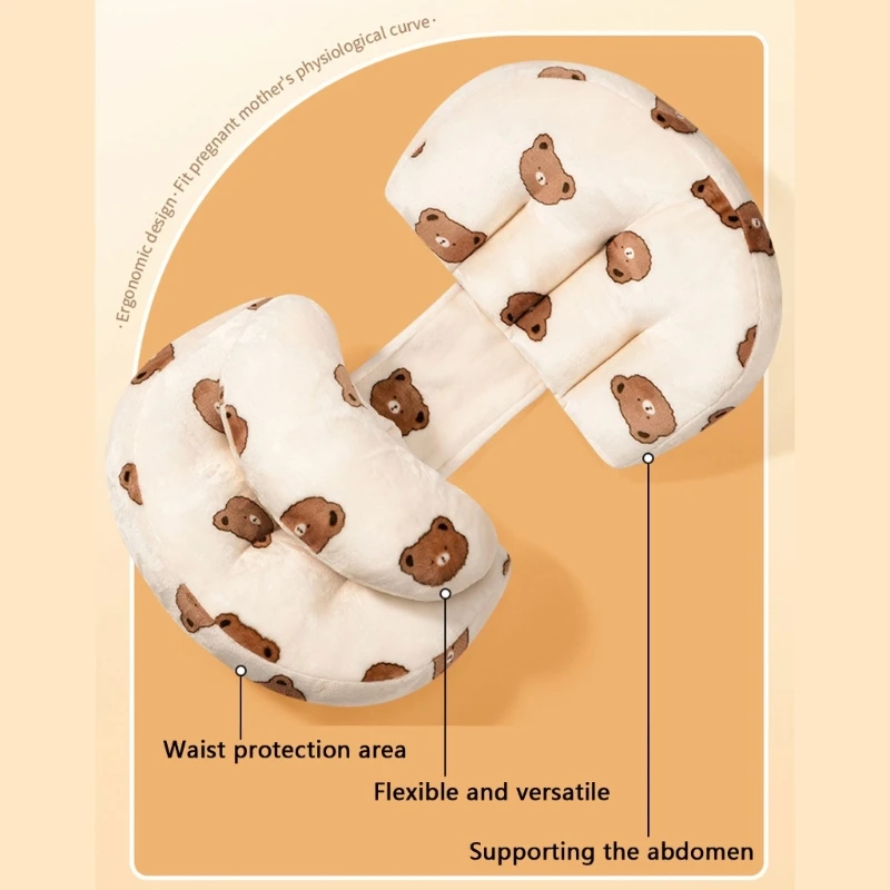 Oreillers grossesse imprimés à d\'ours, oreiller maternité doux, Support pour le le ventre des femmes oreiller
