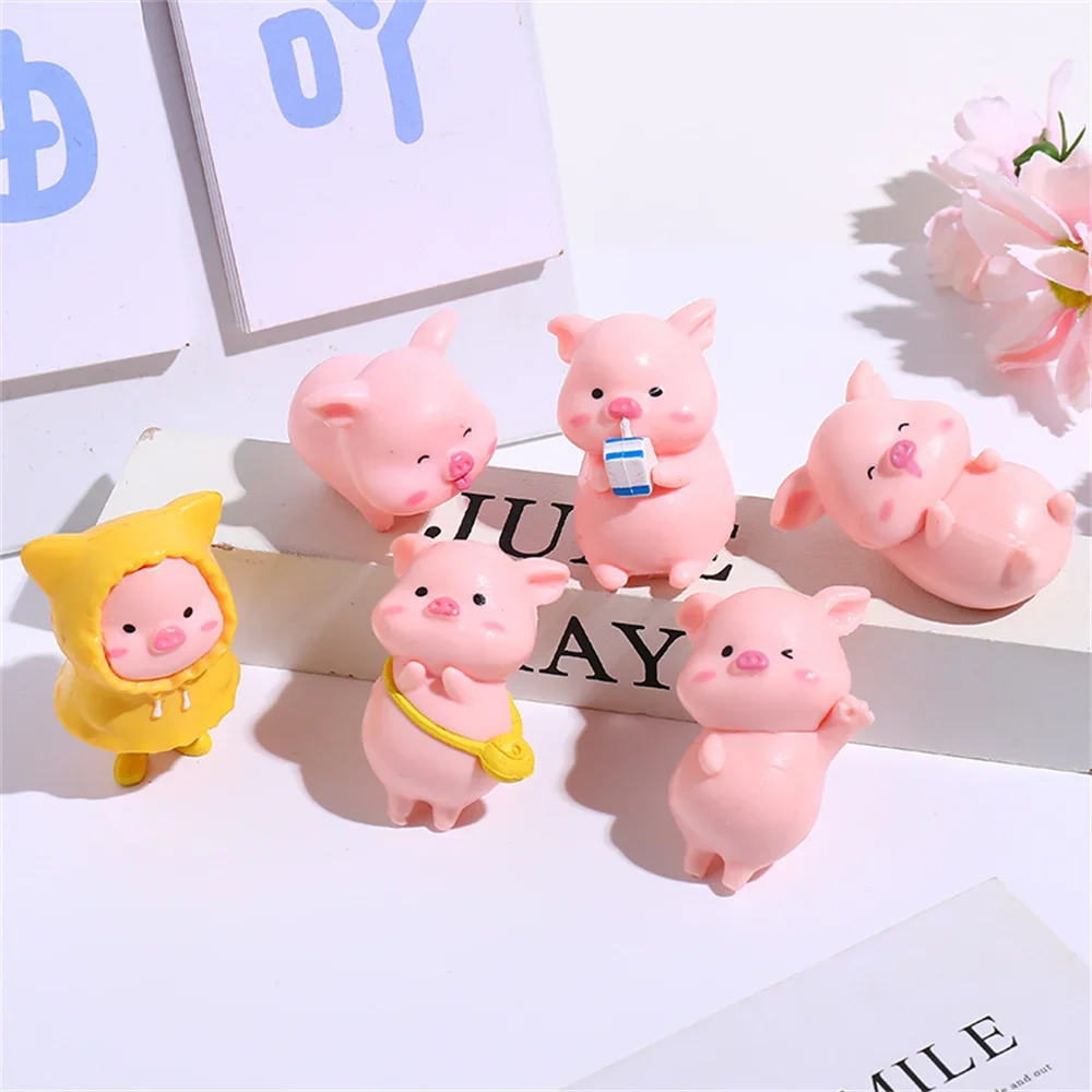 Cute Cartoon Pink Pig Figurine Miniaturas Ornament Resin Piggy Statue Collection Toy Fairy Garden Mini Miniatures Decoration