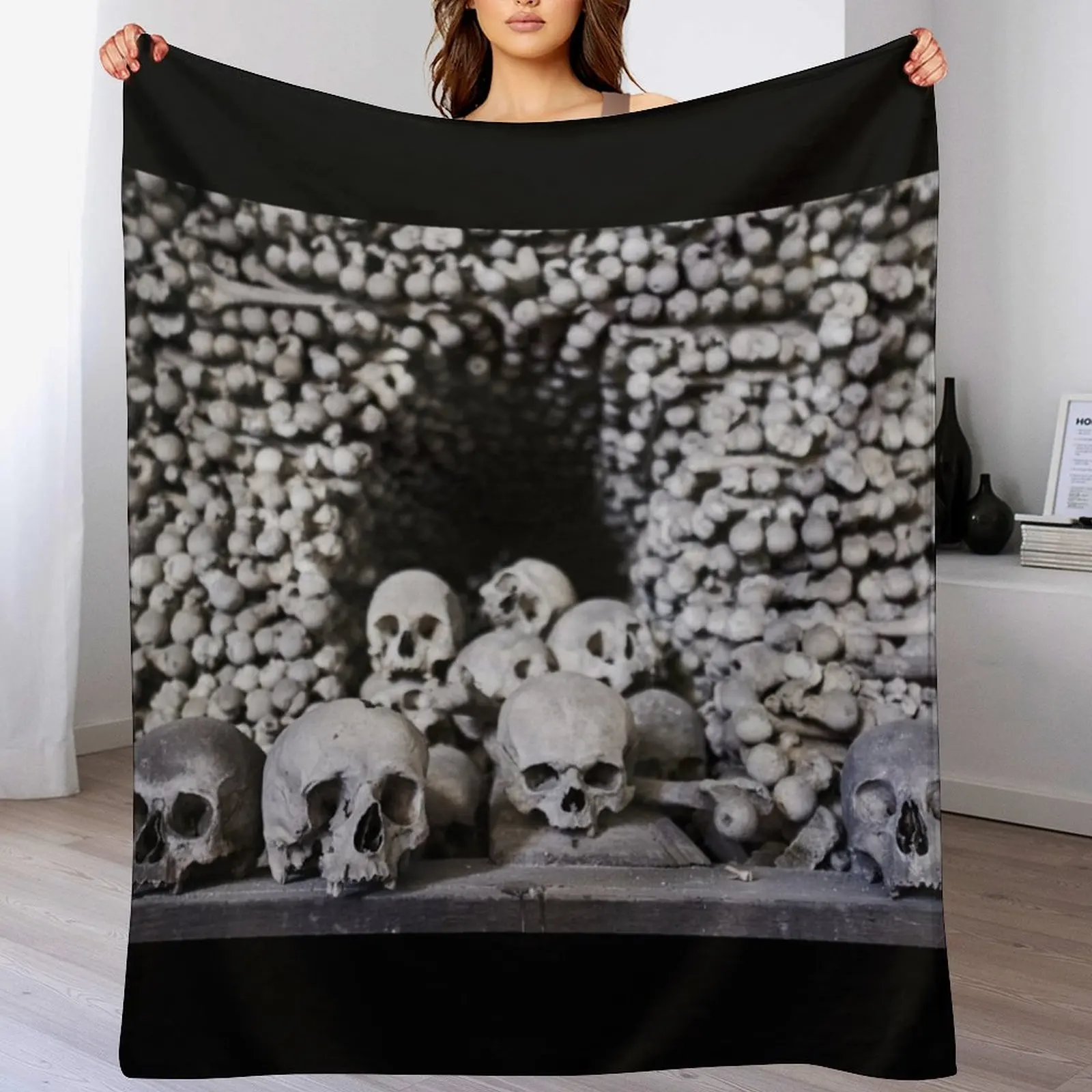 

Sedlec Ossuary Skulls Photo Art, Skull Bone Church Throw Blanket Cozy Throw Blanket for Bed Sofa Chair