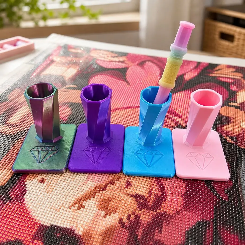3D Printed PLA Diamond Painting Pen Holder Stable Square Base Diamond Pattern Rhinestone Art Pen Stand Angled Pen Slot