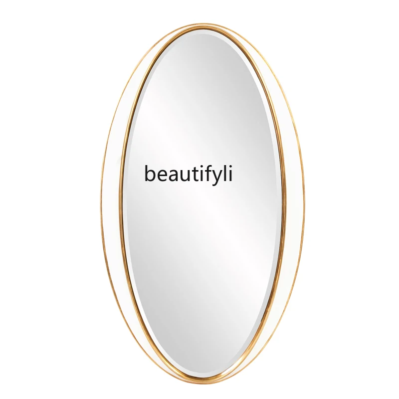 Light Luxury Wall-Mounted Household Oval Dressing Mirror Black and White Modern Wall-Mounted Bathroom Wash Basin Mirror