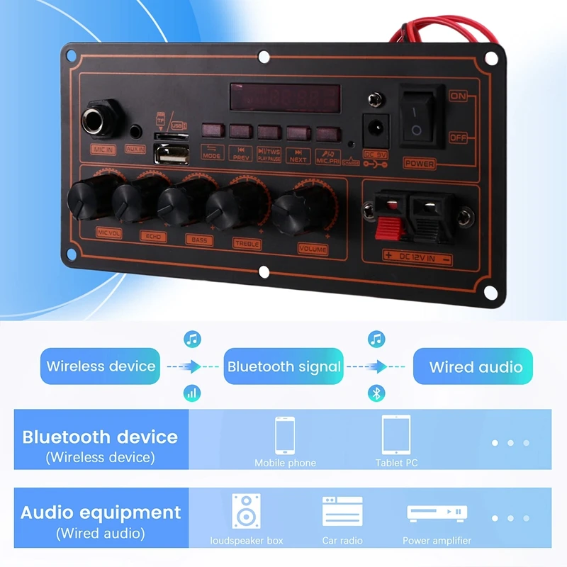 2X20 واط 12 فولت بلوتوث مكبر للصوت مجلس شحن المتكلم دعم بلوتوث Aux تسجيل المسرح المنزلي لتقوم بها بنفسك مكبر للصوت