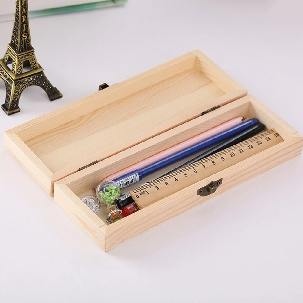 2 Pcs Wooden Pencil Case Lightweight Box Storage Container Portable Stationery Cards Holder