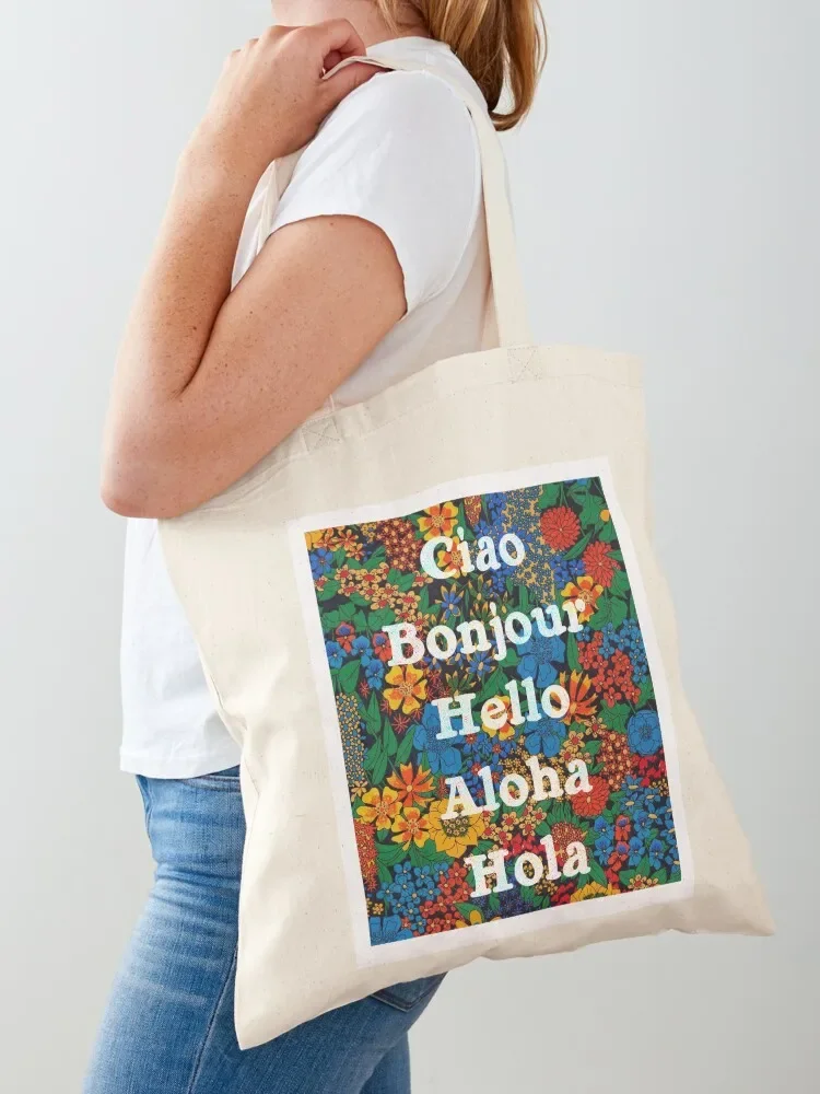 

Happy Hello Tote Bag Women's beach bags reusable grocery bags bags luxury women tote cloth