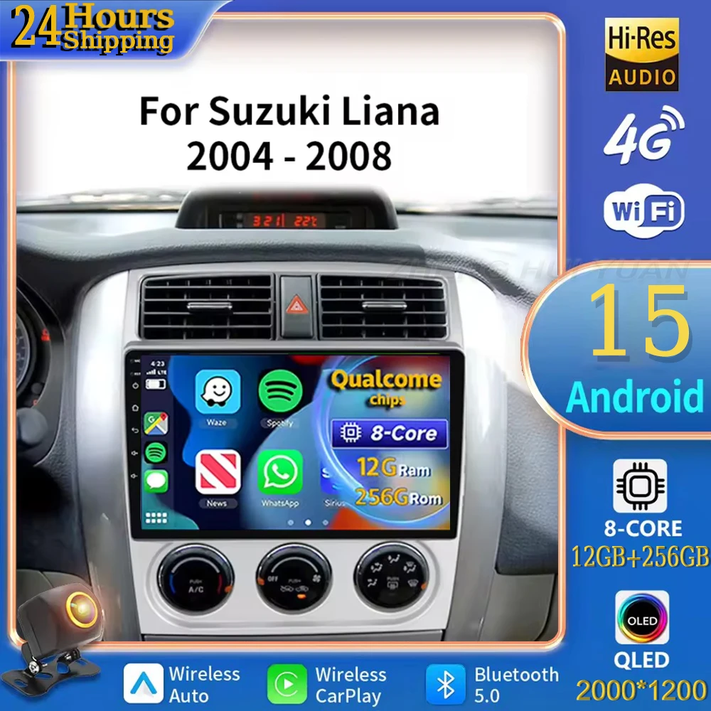

Для Suzuki Liana 1 2004-2008 Android 15 Автомобильный радиоприемник Мультимедийный плеер Android Auto Carplay Головное устройство Навигация GPS WIFI RDS 4G