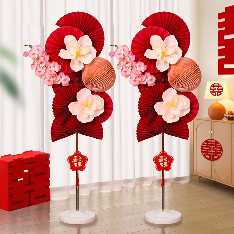 Fan flower pleated paper flower column wedding decoration wedding engagement new house bedroom living room road guide wedding ro