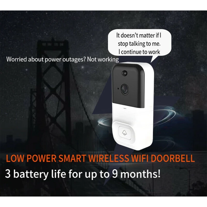 TTKK 스마트 무선 와이파이 비디오 초인종, 인터콤 전화 통화 문짝 벨 카메라, 적외선 원격 레코드 지지대, TF 카드, 720P, 인기