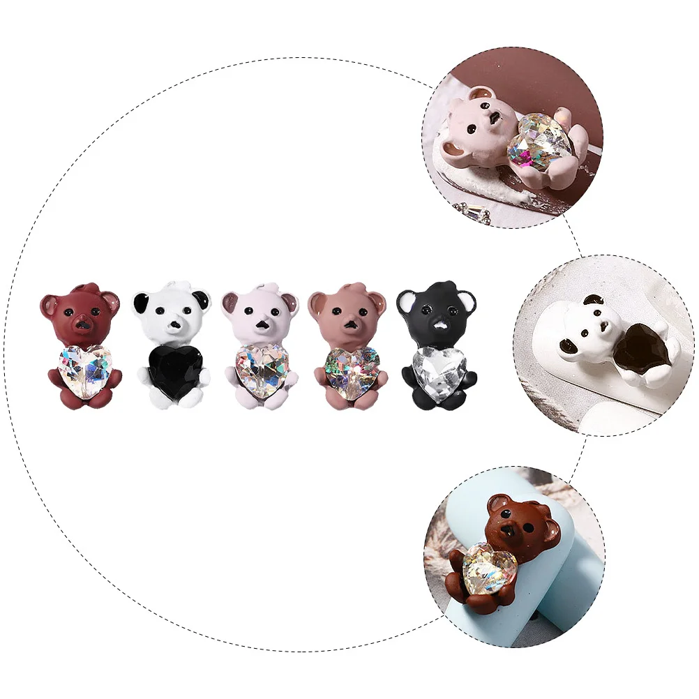 

5Pcs Nail Bear Ornaments Lovely 3D Bear Modeling Rhinestone Decor for Nail Art DIY Manicure Decoration Accessories