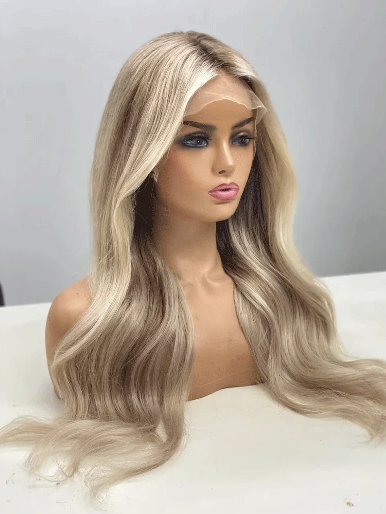

Ombre Highlight Ash Blonde 13x4 HD Body Wave Lace Frontal Wigs Glueless Preplucked Synthetic High Quality Ready To Wear Cosplay