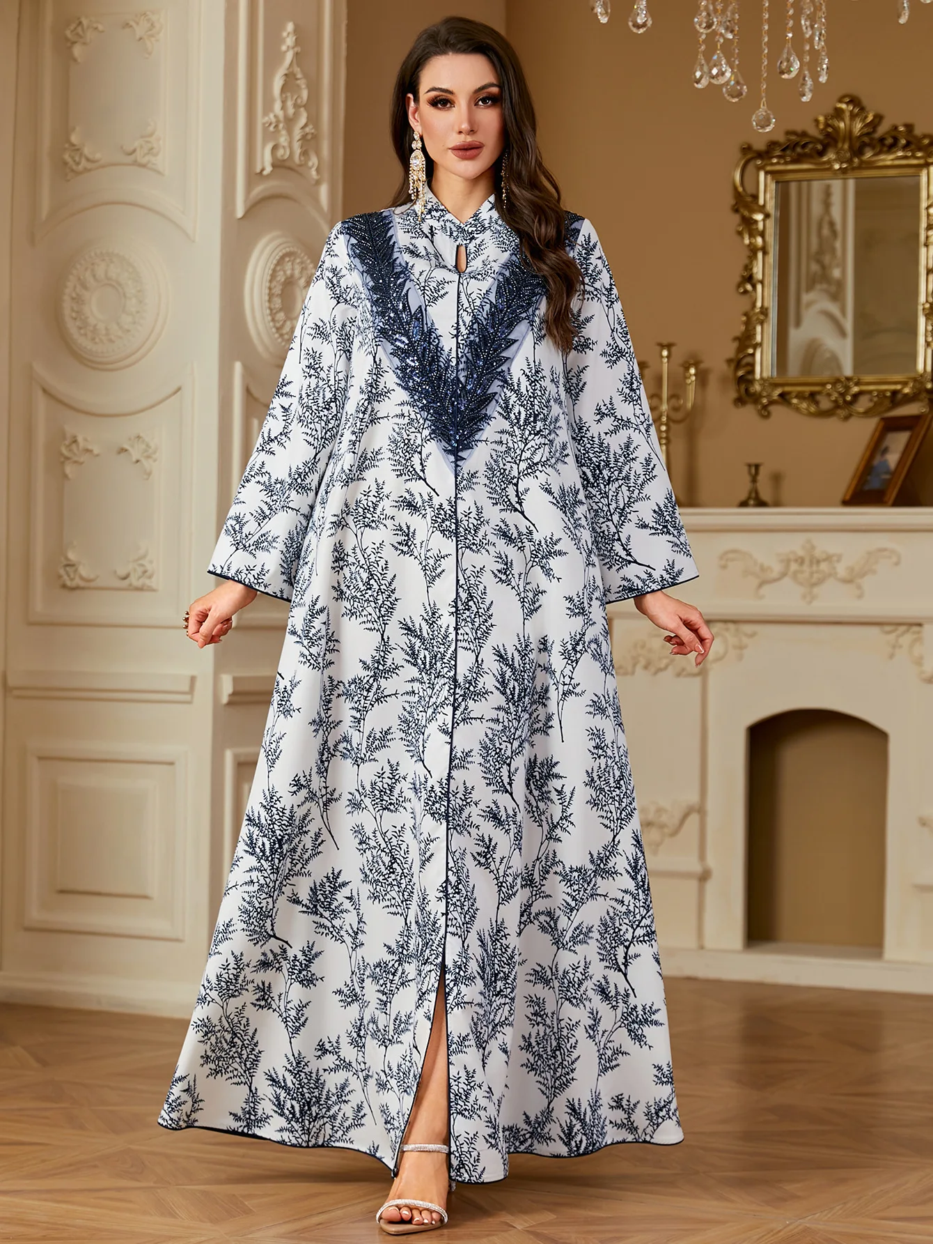 

Вечернее платье в Дубае для женщин, мусульманский кафтан с разрезом и принтом Абая Ид, Джалабия, Рамадан, Марокко, Дубай, кафтан, Vestidos Largos 2025