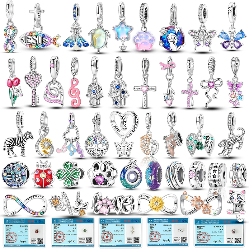 Abalorios de amor infinito de Plata de Ley 925, cuentas de tortuga azul, cruz rosa, pata de gato, cebra, dijes para Pulsera Original, regalo de joyería DIY