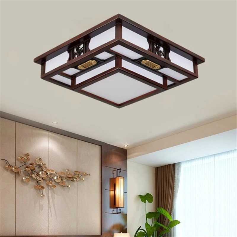 Chinese Style Led Ceiling Lights Living Room Bedroom Rectangular Round Solid Wood Antique Study Room Lamp Balcony Corridor Light