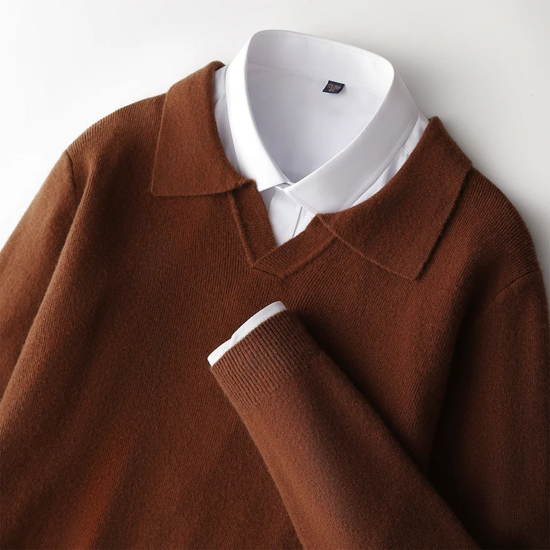 

ADDONEE мужской свитер из 100% шерсти, пуловер-поло с длинными рукавами, базовый умный повседневный шерстяной трикотаж, осенне-зимний удобный теплый джемпер