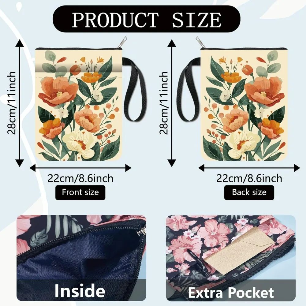 Flower Book Protector Plant Book Covers Vintage Orange Book Sleeve for Paperbacks Washable Fabric Cloth Book Cover with Zipper