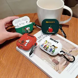 Cute Christmas S-Snoopys Shockproof Protective Glossy HD Hard PC Earphone Cover Case For AirPods 1 2 3 4 Pro Pro2 withMetal Hook