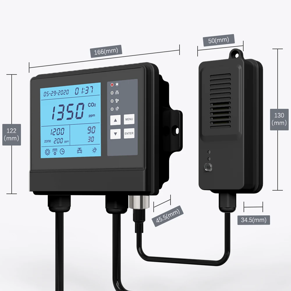 Yieryi CO2 Controller 1600P-F With NDIR Sensor Adjustable Ventilation Fan Touch Button Remote Operation For Warehouse Factory