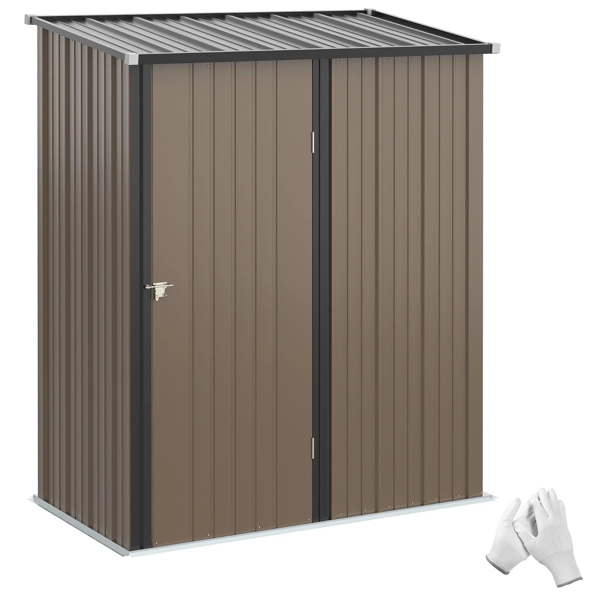 Outsunny Caseta de Jardín 1,34 m² de Acero 161,5x94,5x196 cm-Outsunny.Marrón