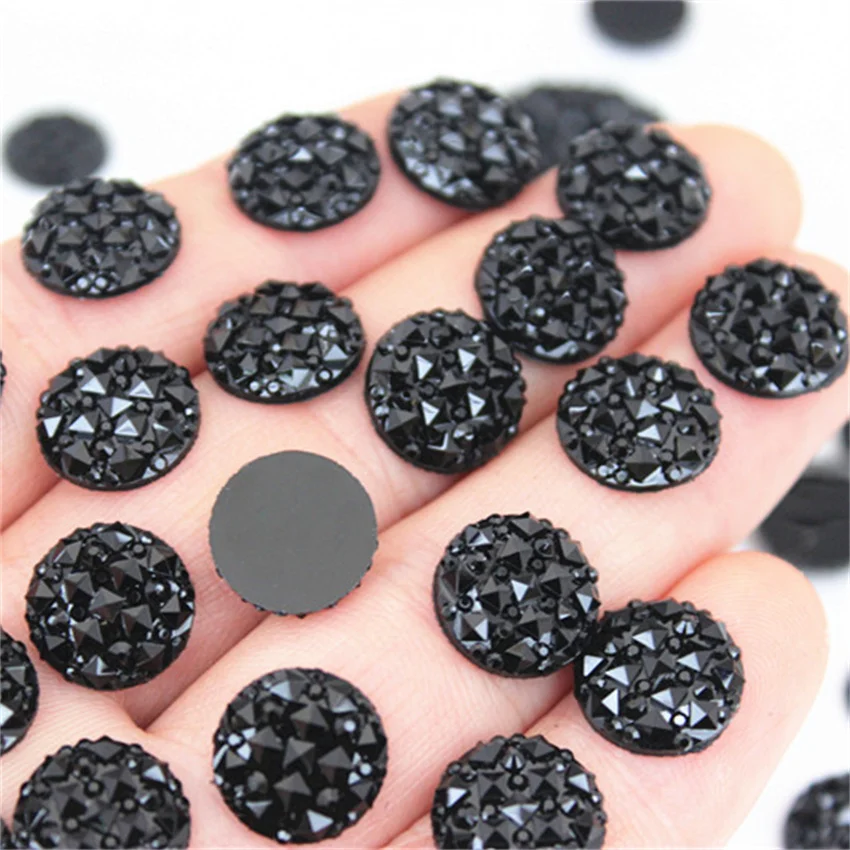 Micui 10/12/14/16/18/20/30mm Black Resin Rhinestones Acrylic Crystals Round Flatback Stone Beads DIY Scrapbooking Crafts MC103