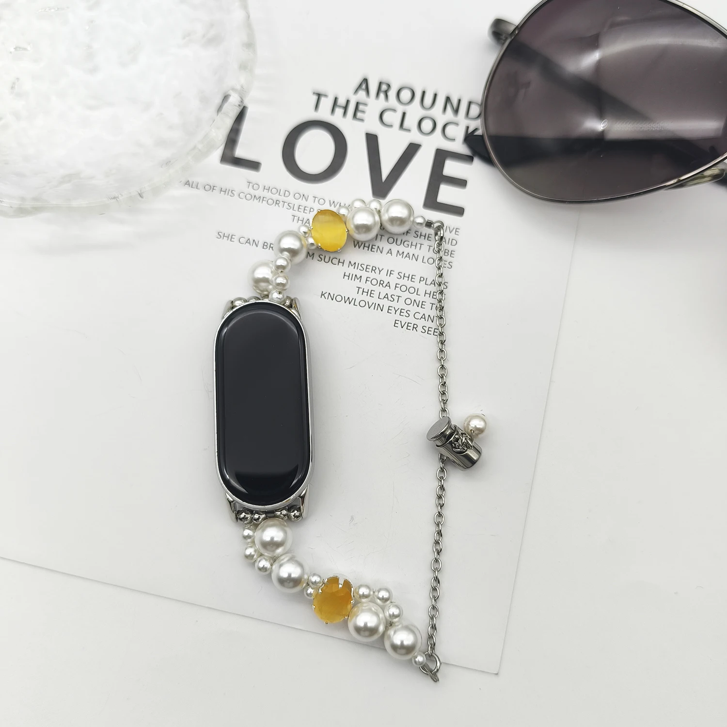 Sparkling Diamond Pearl Bracelet Strap for Xiaomi Band 10 8/9 Pro Girls' Strap for Huawei Band 8/9/10 for Redmi Watch 4/5