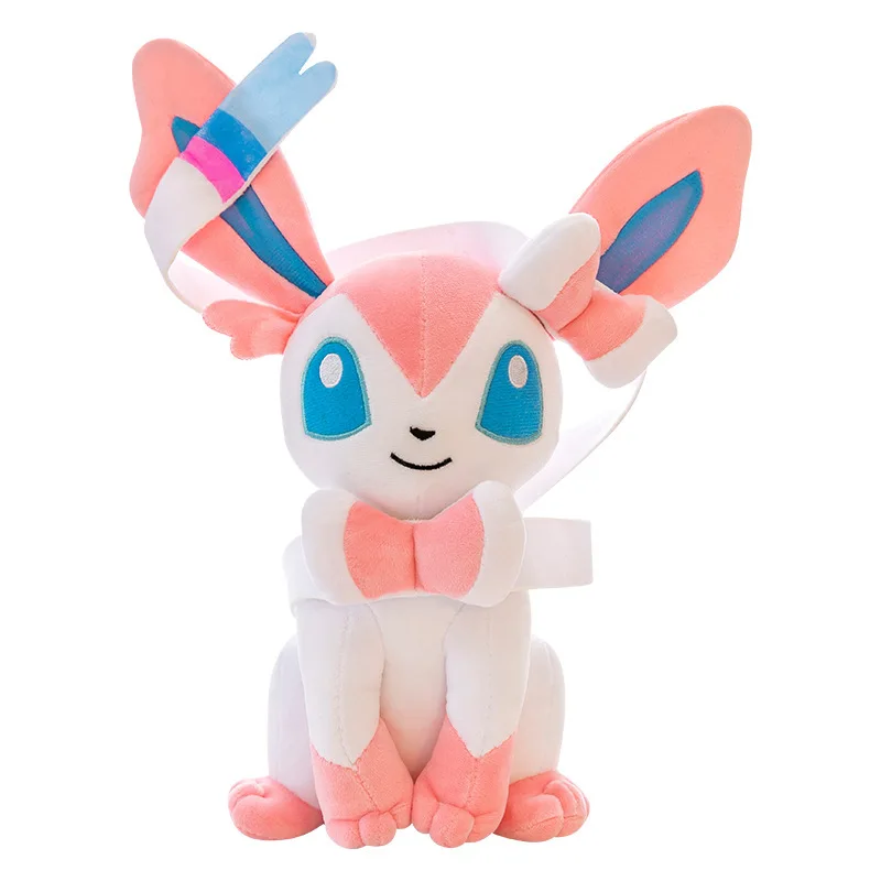 Kawaii Fluffy Eevee Plush Toy Pokemon Stuffed Doll Large Cute Fairy Animal Soft Toy for Kids Birthday Xmas Gift Perfect Present