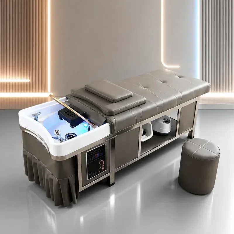 Stainless Steel Hair Treatment Shampoo Bed with Water Circulation Fumigation Flush and Massage Function for Barber Shop