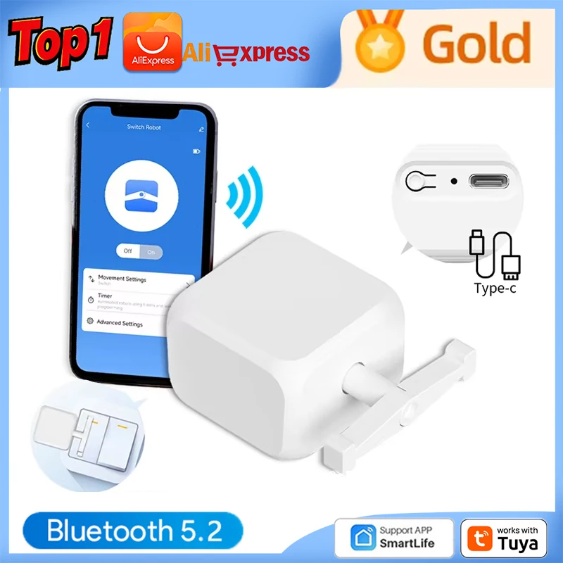 Tuya Fingerbot Smart Switch Robot Type-C Rechargeable BLE Rocker Switches Remote Controller with Alexa/Smart Life Voice Control
