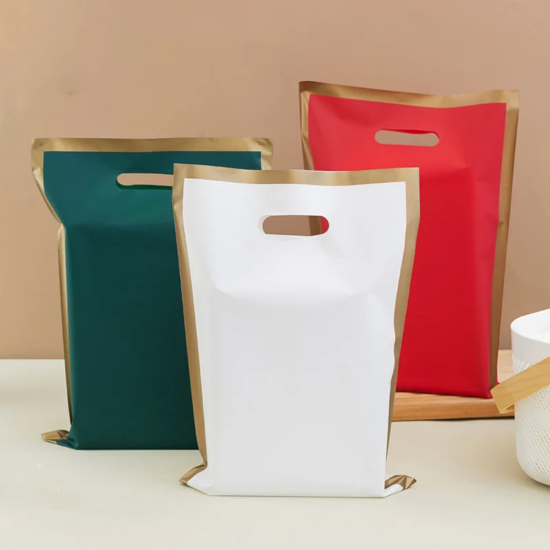 50pcs Customized Logo Colorful Shopping Bags with Handles Plastic Gift Bags for Business Clients Printed Logo Plastic Bags