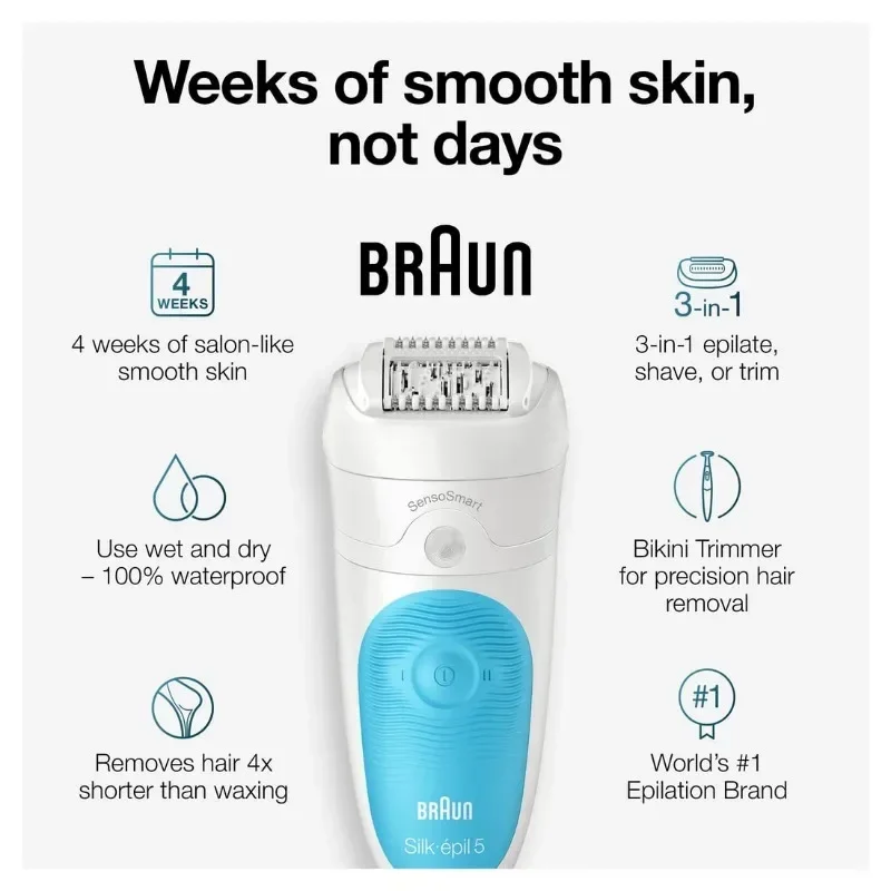 

Эпилятор ez Braun Silk-épil 5 5-810, Устройство для удаления волос для женщин, Бритва и триммер для бикини, Беспроводной
