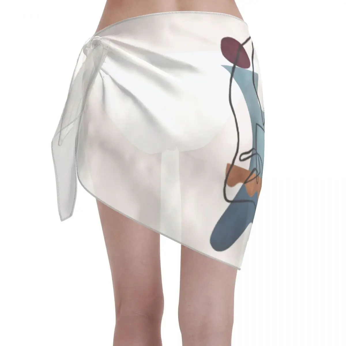 Benutzerdefinierte abstrakte Gesichtsdruck Strand Bikini Wrap durchsichtige Bikini Strandkleid kurzen Rock Chiffon Schal Vertuschungen für Frauen