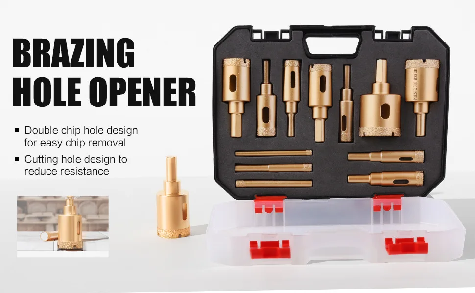 Professional M10 Brazing Hole Opener Kit Emery Drill Bit Stone Tile Marble Granite Reaming Tool