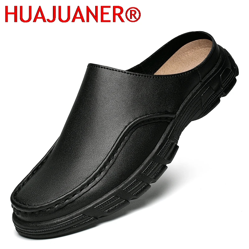 

Summer Men Business Formal Shoes Genuine Leather Sandals Designers for Men Mules Outdoor Casual Slippers Comfy Office Work Shoes