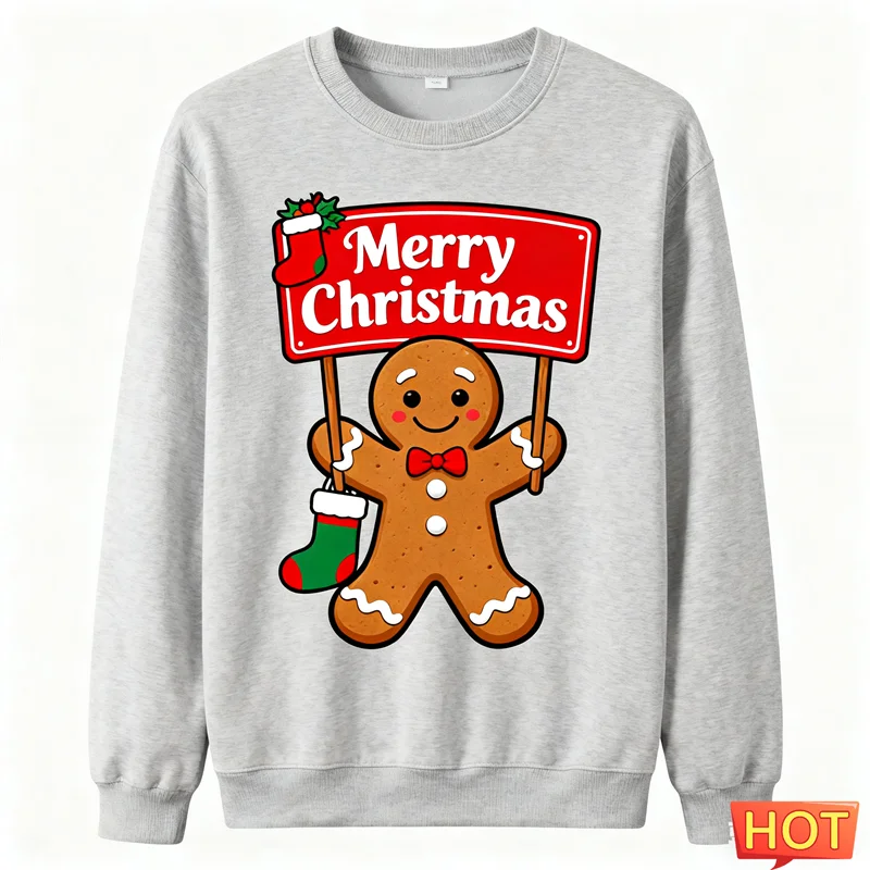 لطيف الزنجبيل رجل الجرافيك القبيح عيد الميلاد سترة العصرية عطلة Crewneck ثلاثية الأبعاد مطبوعة عيد الميلاد البلوز عادية كنزة بمقاس كبير