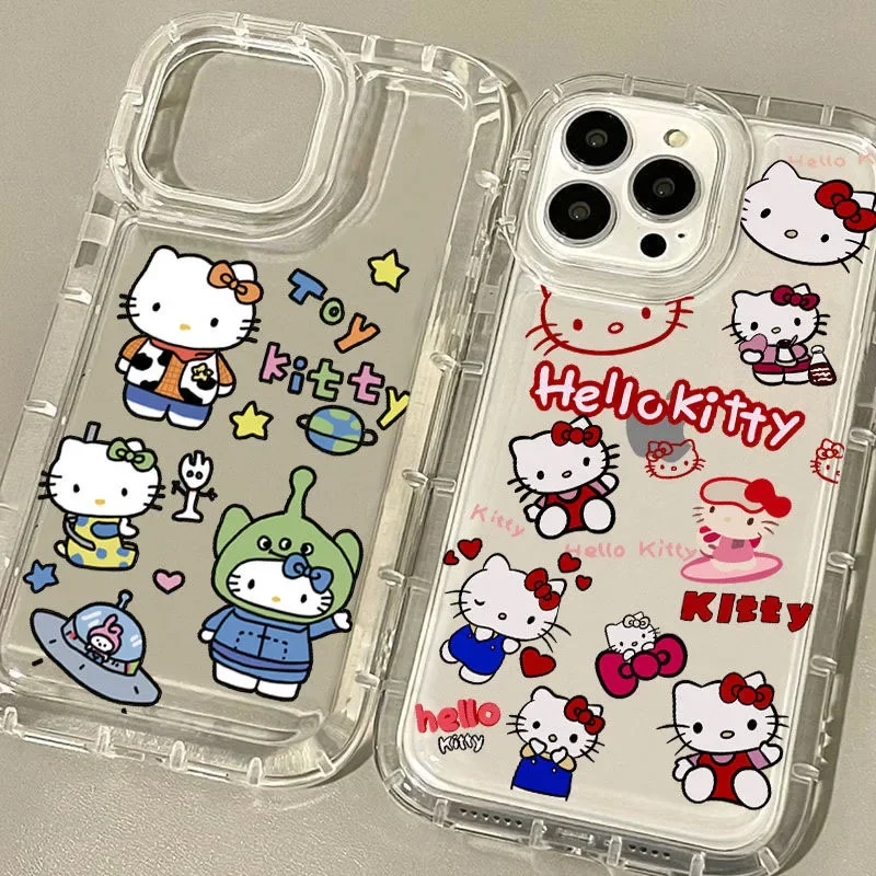 Cartoon Hello Kitty Clear Phone Case For iPhone 15 14 13 12 11 Pro Max XR XS X 8 7 6 6S Plus SE 2020 Shockproof Silicone Cover