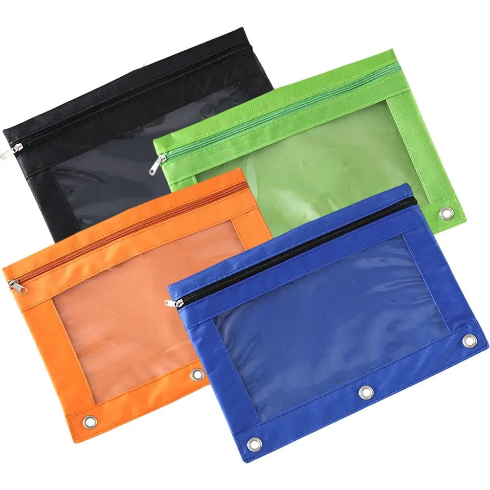 

4 Pcs Oxford Cloth 3 Ring Binder Pencil Pouch Set Blue ange Stationery Bag Easy Clean Wear Resistant Smooth Edges
