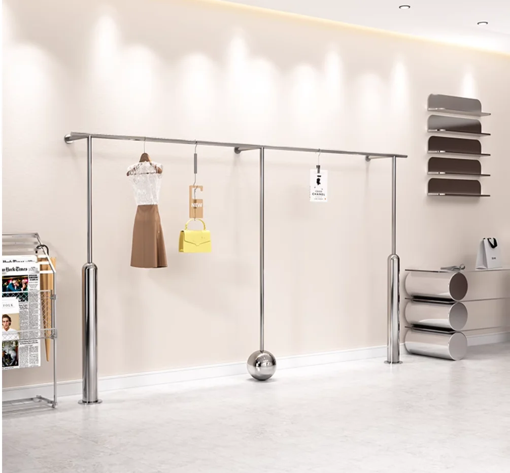 Clothing store display shelf wall hanging stainless steel children's clothes creative hanger shelf women's shop display shelf