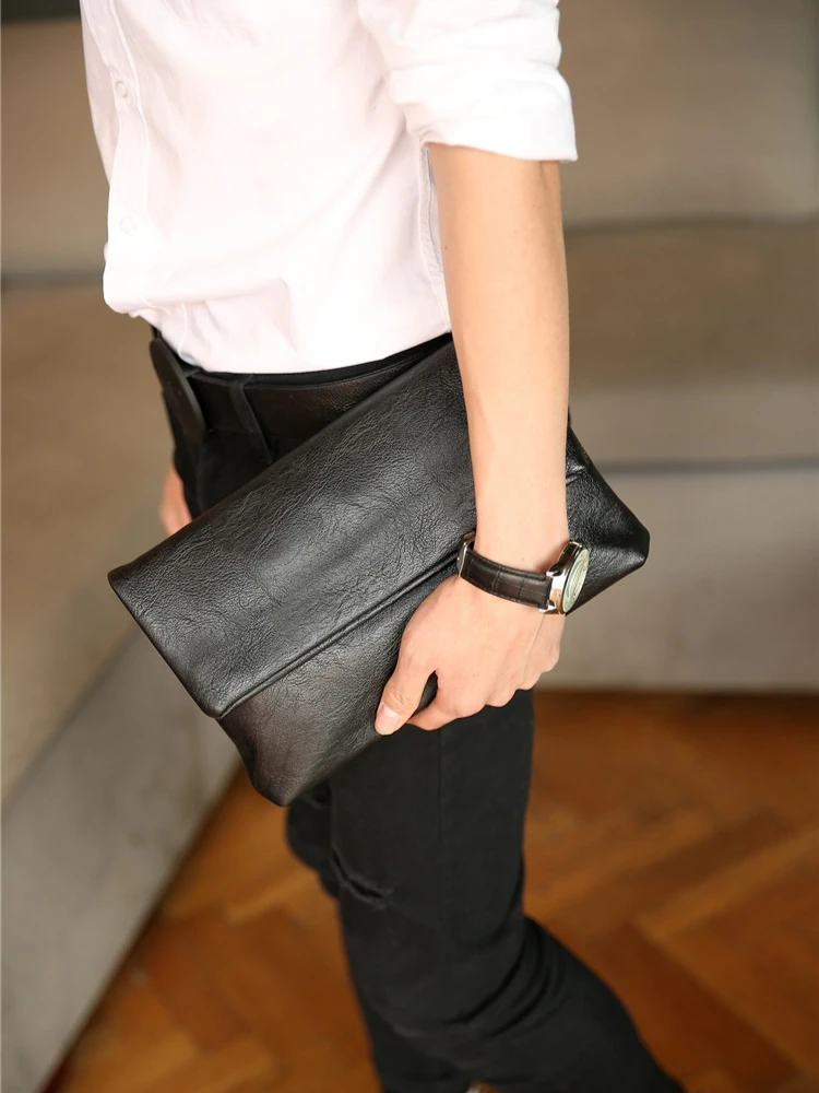 New Men Fold‑Over Clutch Bag Large Capacity Zipper Closure Handbag Business Envelope Purse for Office Daily Business Occasions view 3