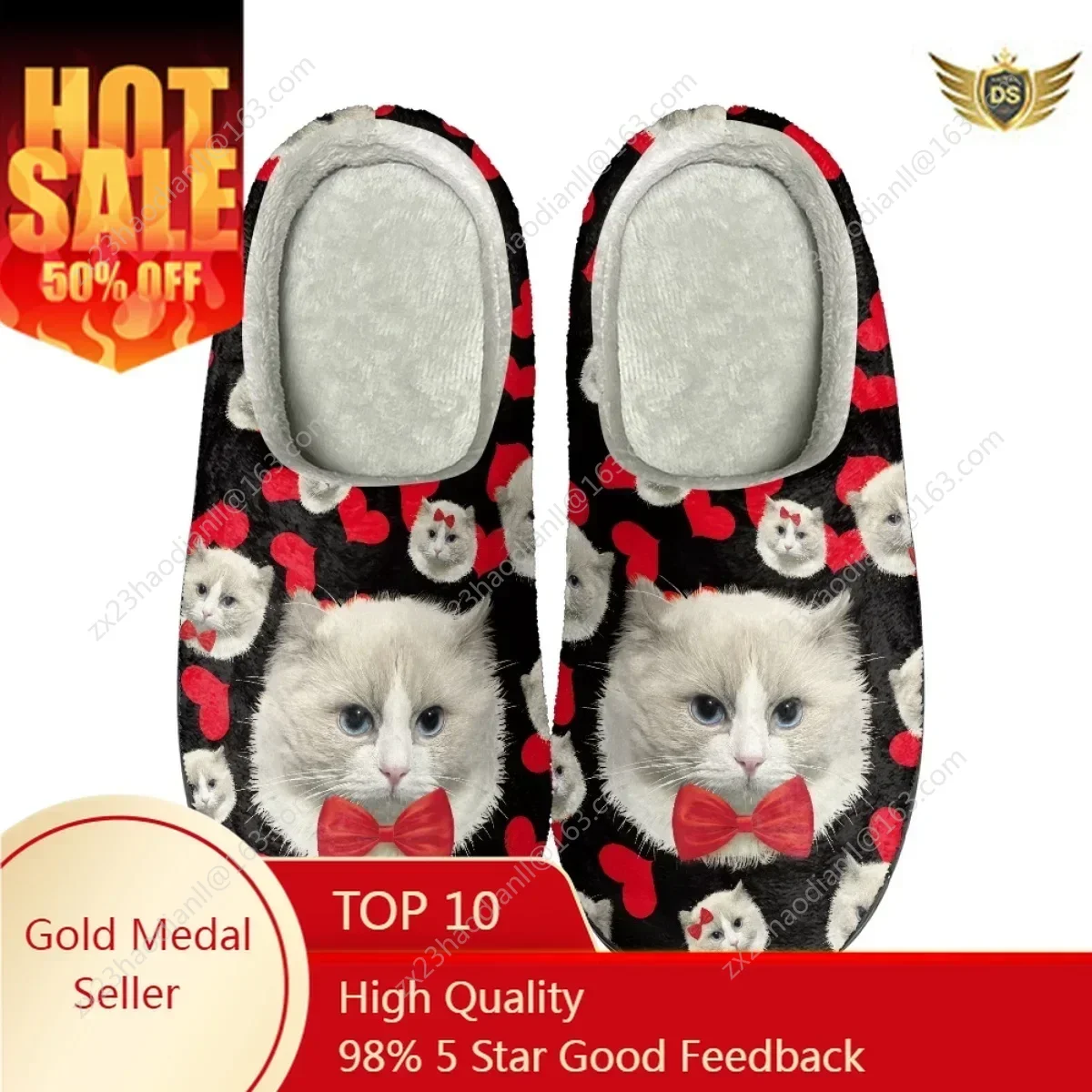 

Funny Cat Design Men Indoor Cotton Slippers Autumn Winter Non-Slip Floor Shoes Print On Demand Home Women's Slides for Bedroom