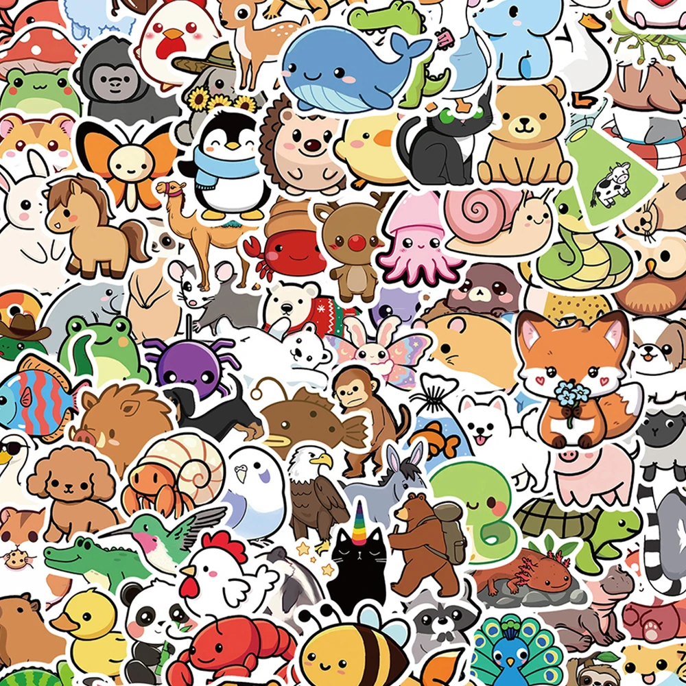 

10/30/50/100/200pcs Cute Mix Animals Cartoon Stickers Kawaii Graffiti Decals DIY Stationery Notebook Phone Sticker for Kids Toy