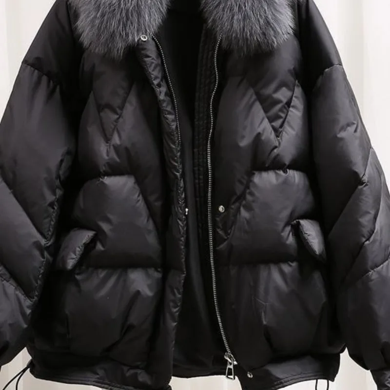 Women's Autumn Winter Top Coat Fur Collar Shiny Large Simple Comfortable Casual Design Fashion Advanced Soft Niche Versatile