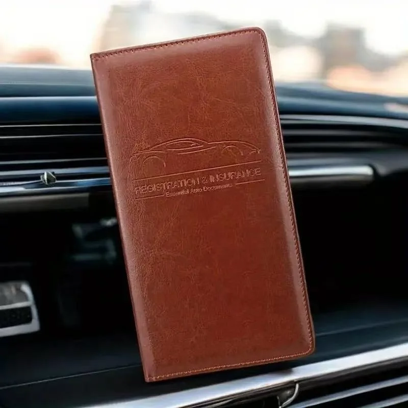Tarjetero de cuero para registro de coche, estuche organizador para guantera, accesorios de coche grabados, regalo para papá y hombre
