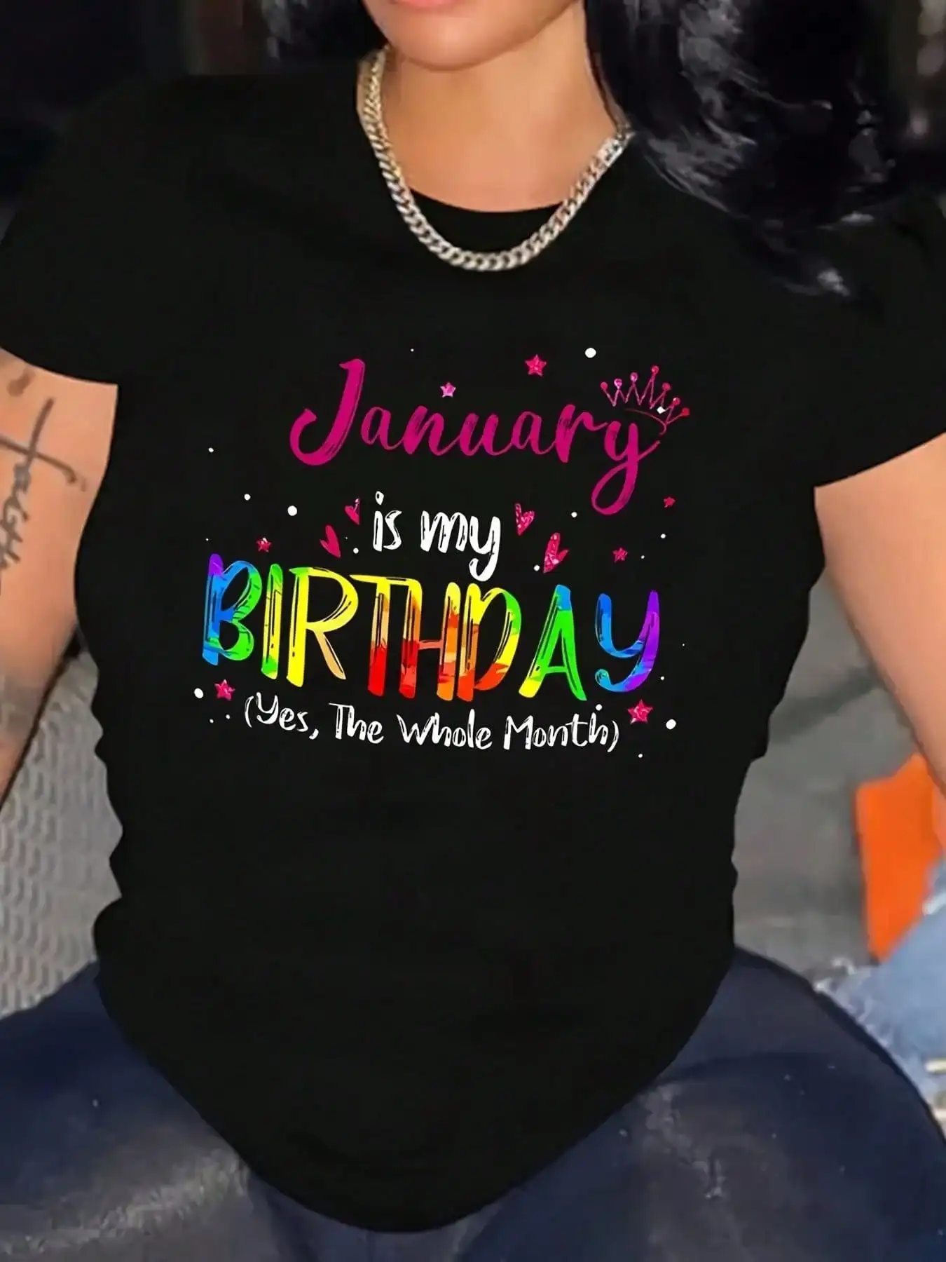 

Women'S Casual January Is My Birthday Pattern Top Plus Size Casual Crew Neck for Outdoors Activities and Casual Wear, 220g